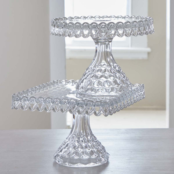 Fostoria American Square Cake Stand VINTAGE FOSTORIA GLASS PEDESTALS