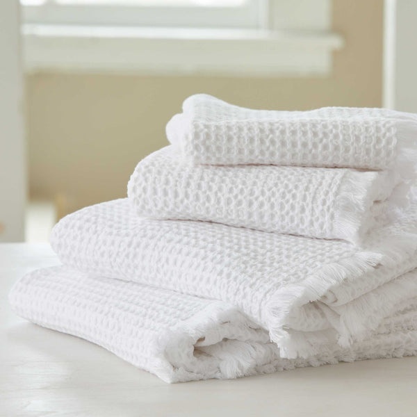 HANDWOVEN GIANT WAFFLE TOWELS-WHITE with GREY STRIPES - Privet House Supply