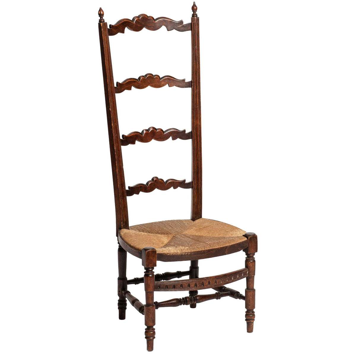ANTIQUE HIGH LADDEBACK CHAIR with RUSH SEAT