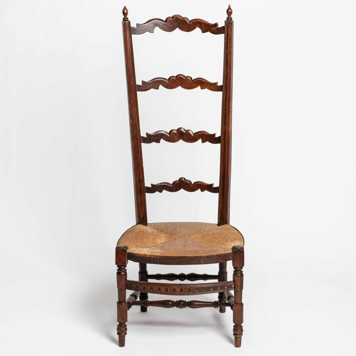 ANTIQUE HIGH LADDEBACK CHAIR with RUSH SEAT