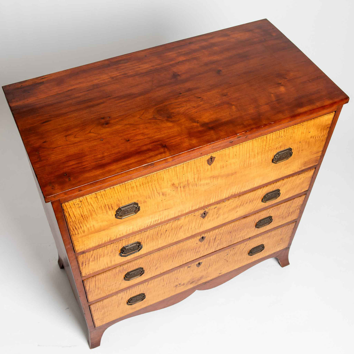 ANTIQUE TIGER MAPLE &amp; CHERRY CHEST OF DRAWERS