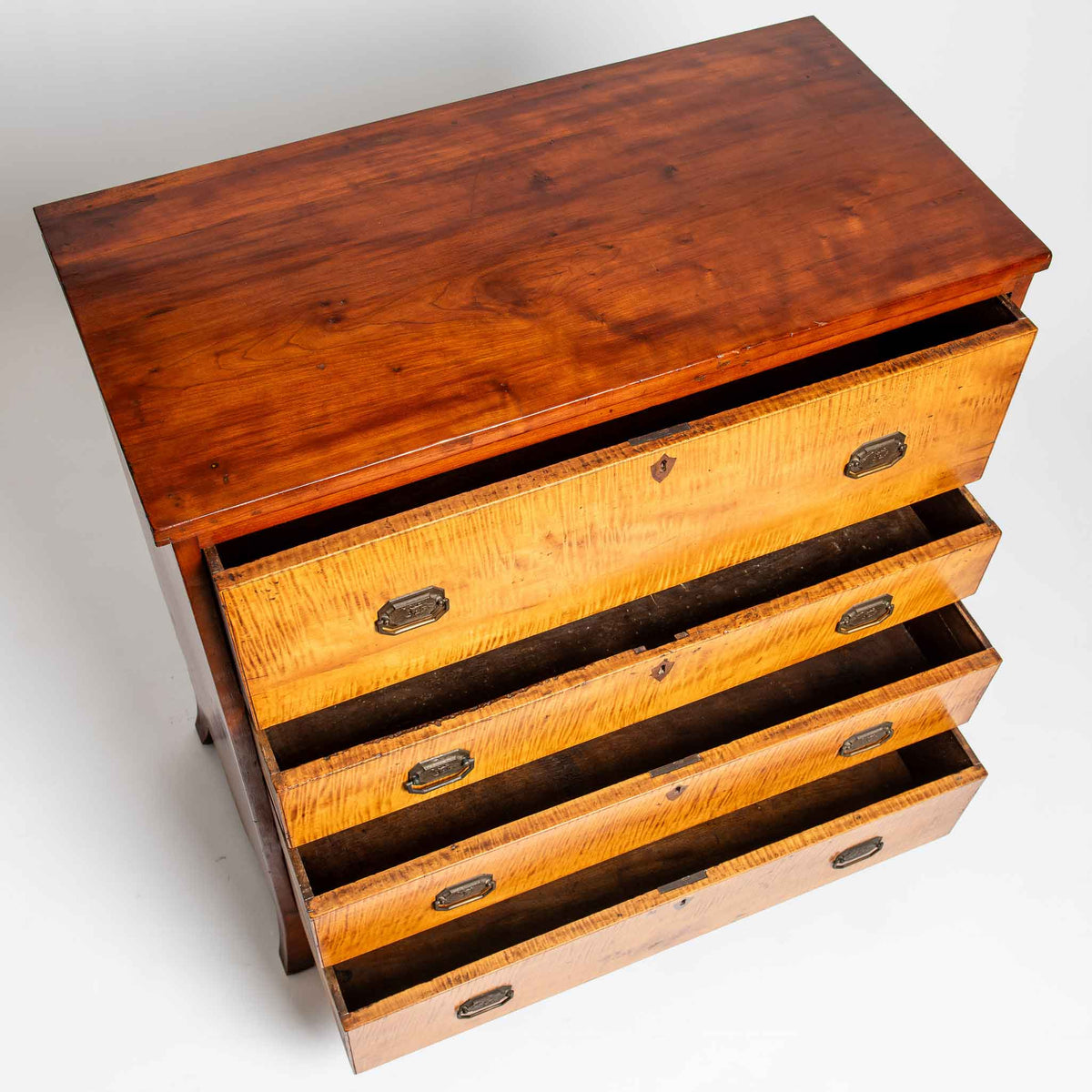 ANTIQUE TIGER MAPLE &amp; CHERRY CHEST OF DRAWERS
