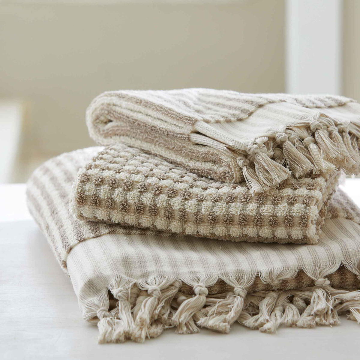 HAND-LOOMED TERRY TOWELS-TAUPE