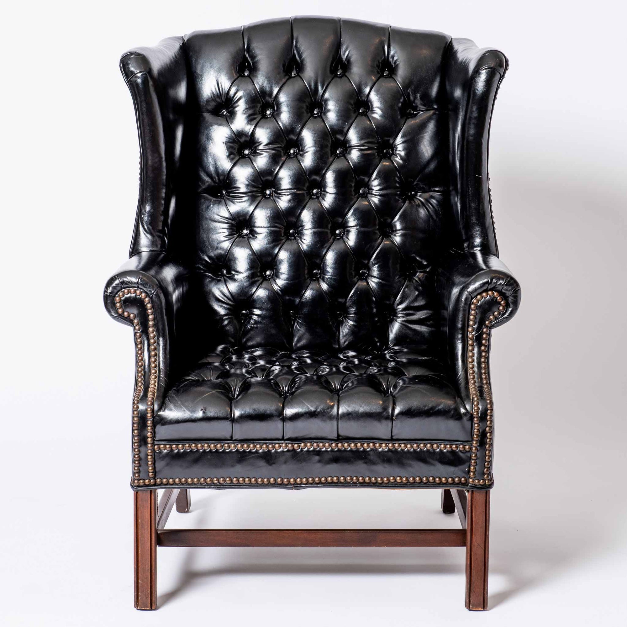 VINTAGE TUFTED LEATHER WINGBACK CHAIR