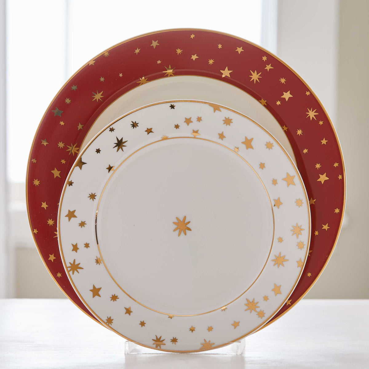 VINTAGE GOLD STAR PORCELAIN DESSERT PLATES-SET of 6
