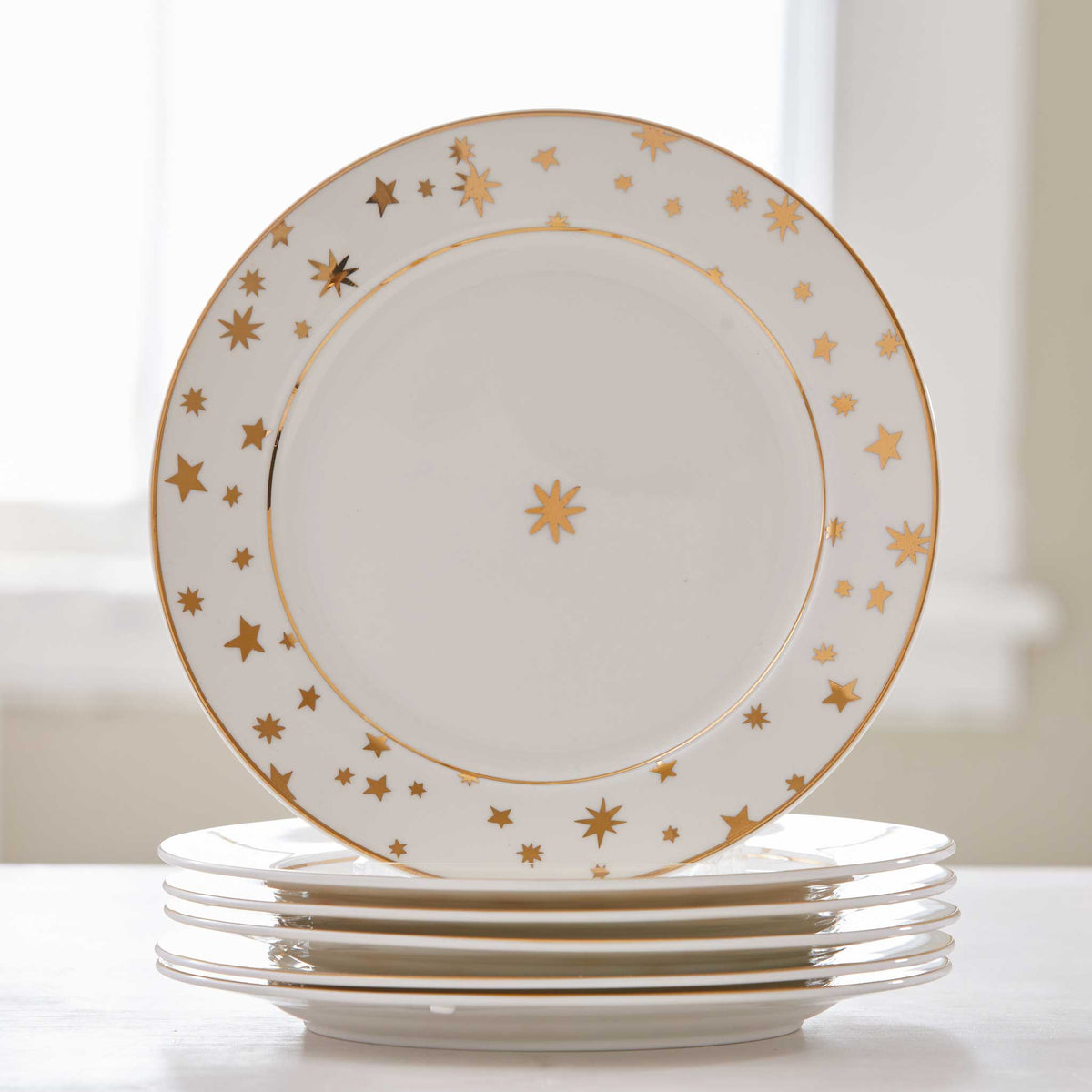 VINTAGE GOLD STAR PORCELAIN DESSERT PLATES-SET of 6