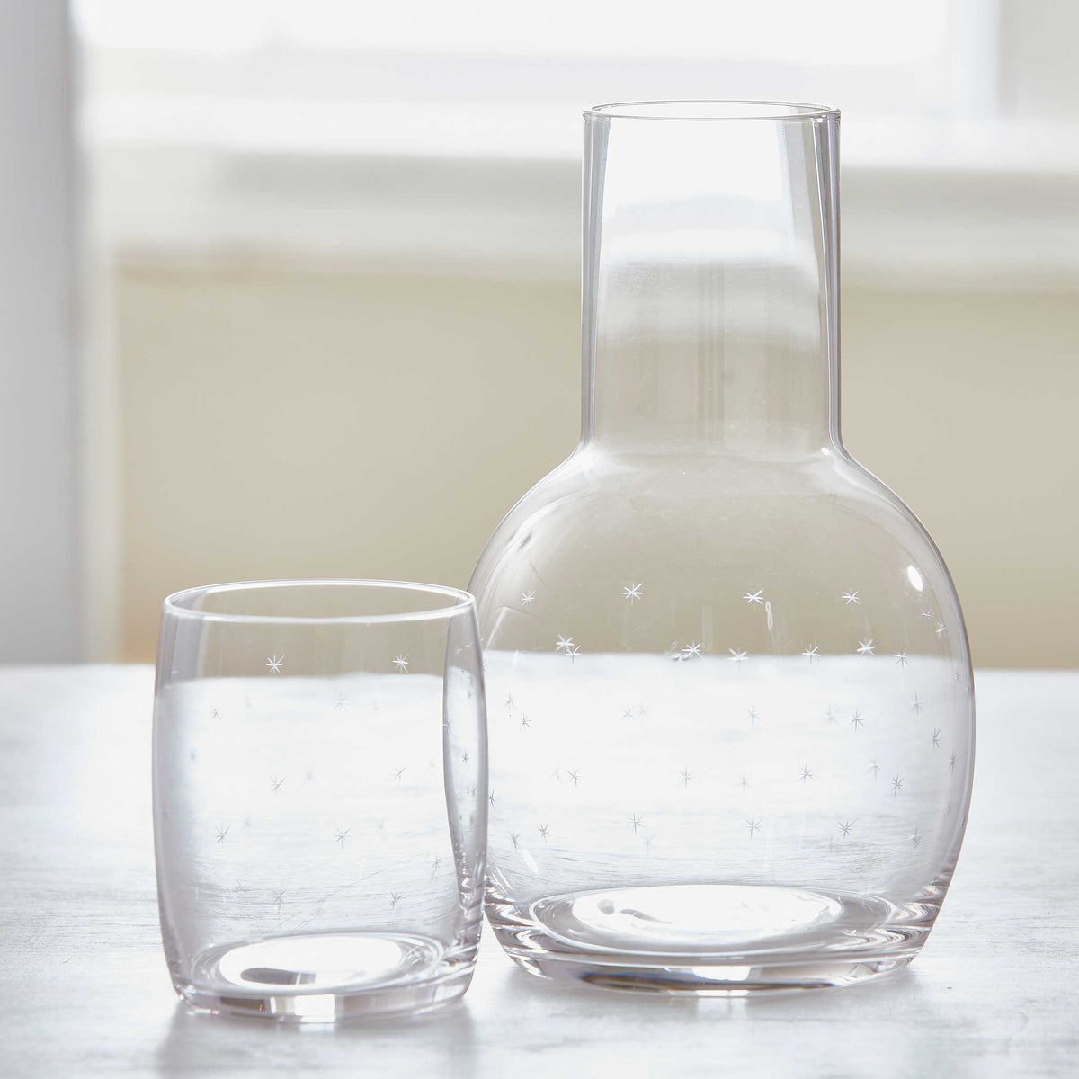 STAR-ENGRAVED "TUMBLE-UP" CARAFE