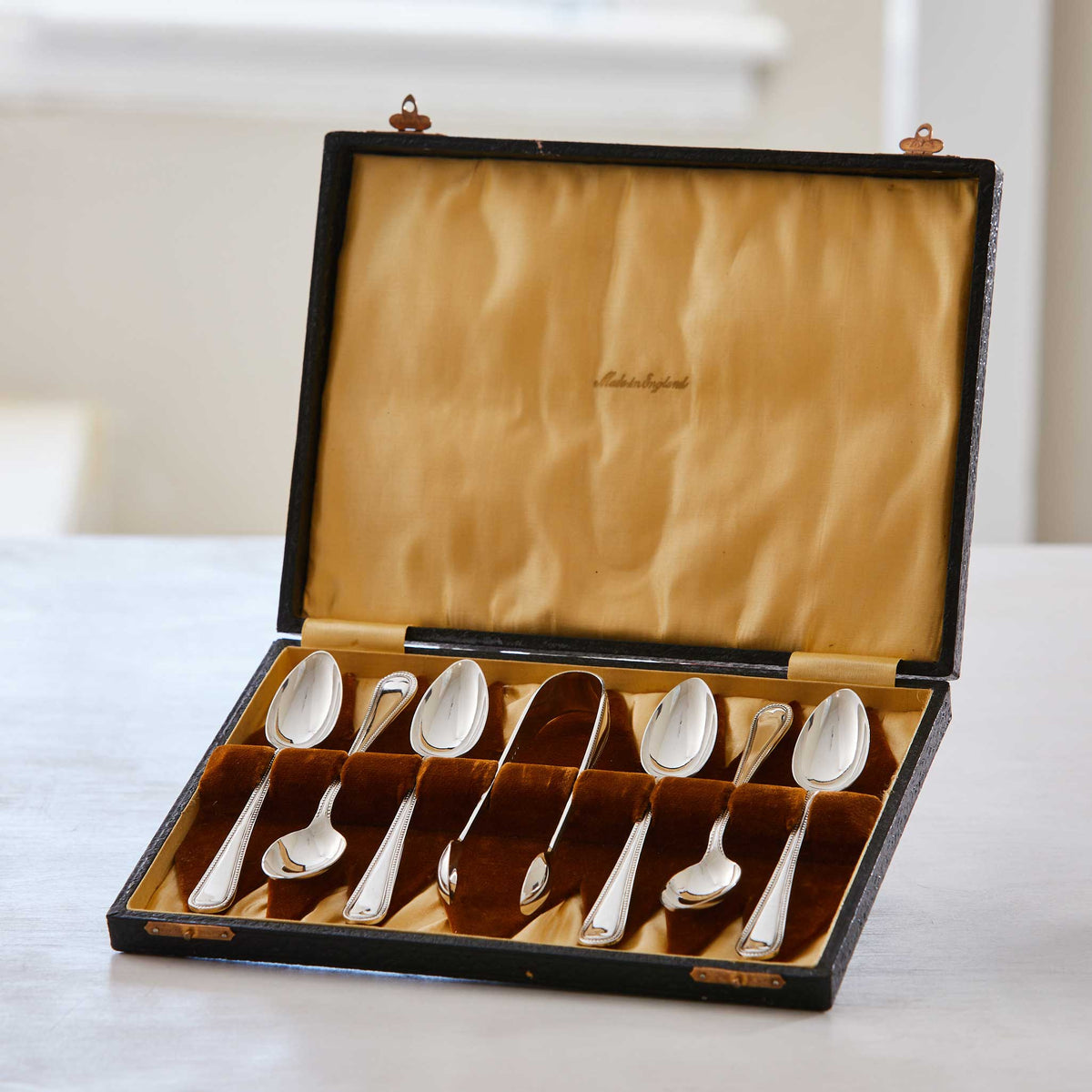 VINTAGE HOTEL SILVER ESPRESSO SET with SUGAR TONGS