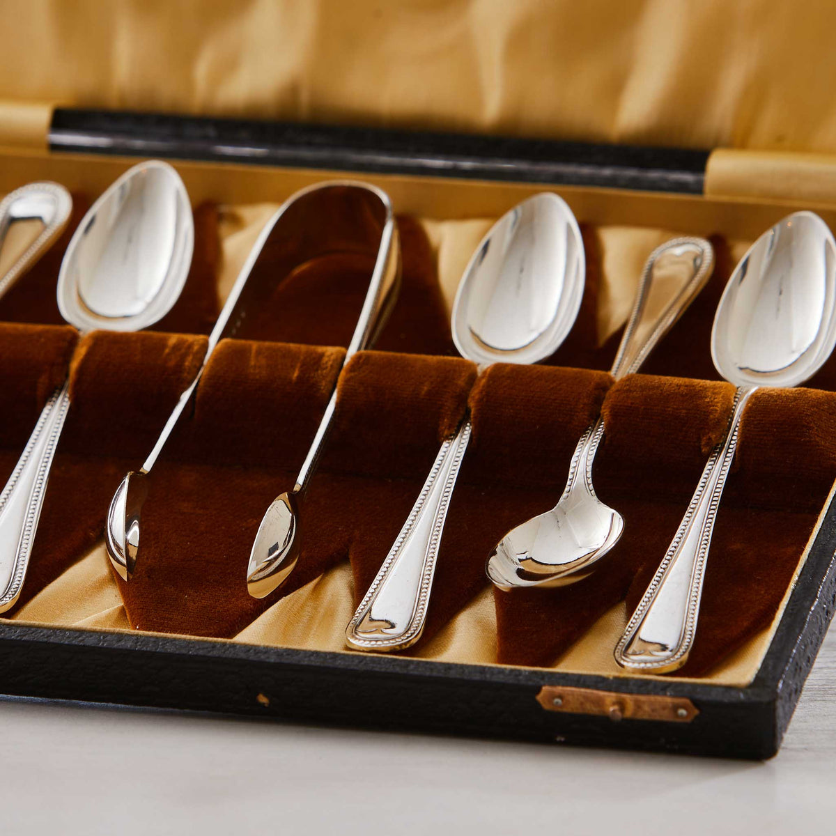 VINTAGE HOTEL SILVER ESPRESSO SET with SUGAR TONGS