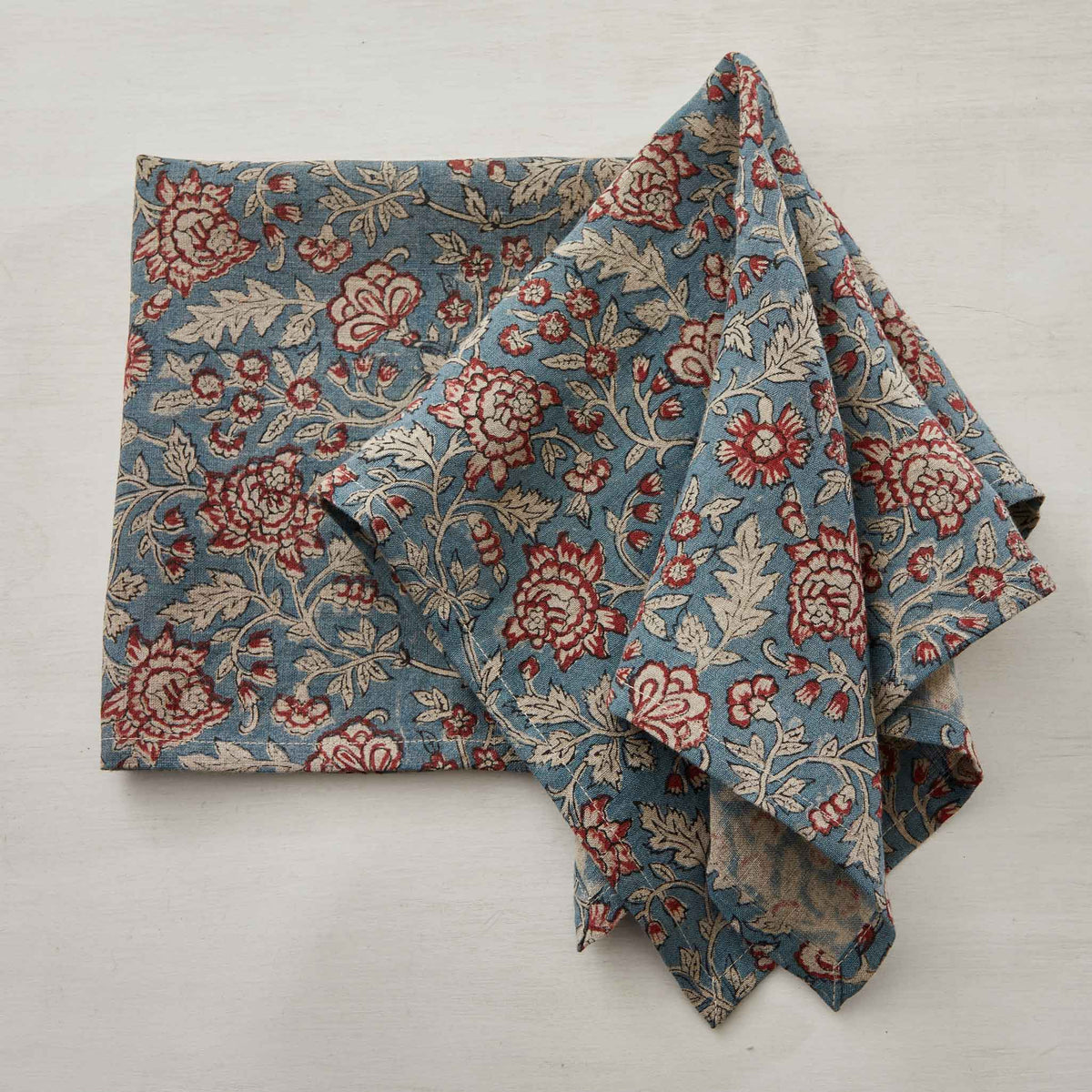 BLOCK-PRINTED FLORAL LINEN NAPKIN