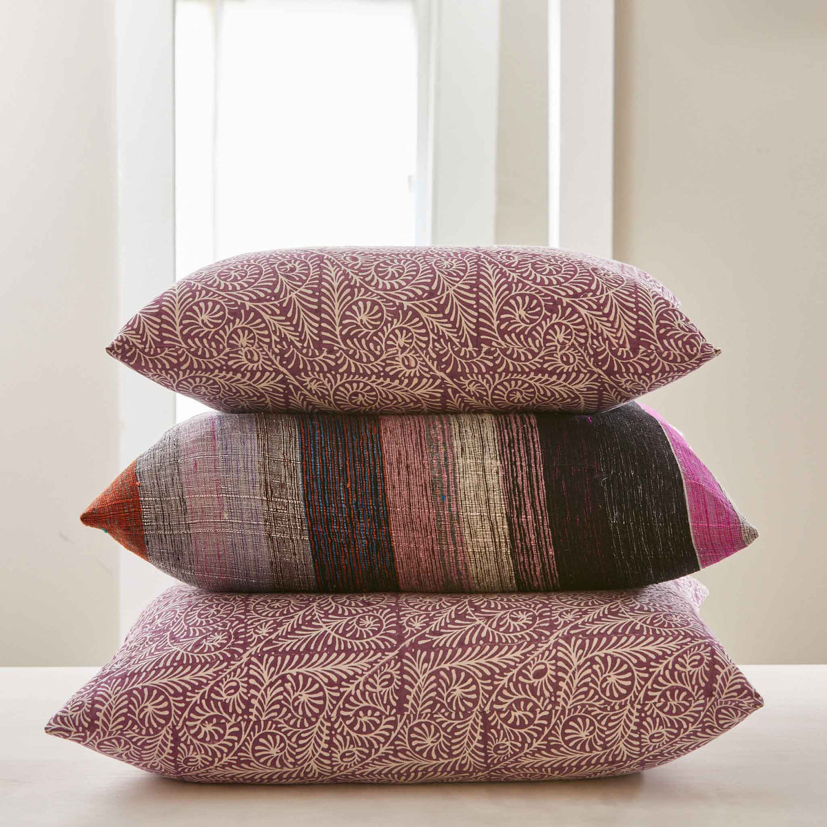BLOCK-PRINTED and SILK STRIPE PILLOWS