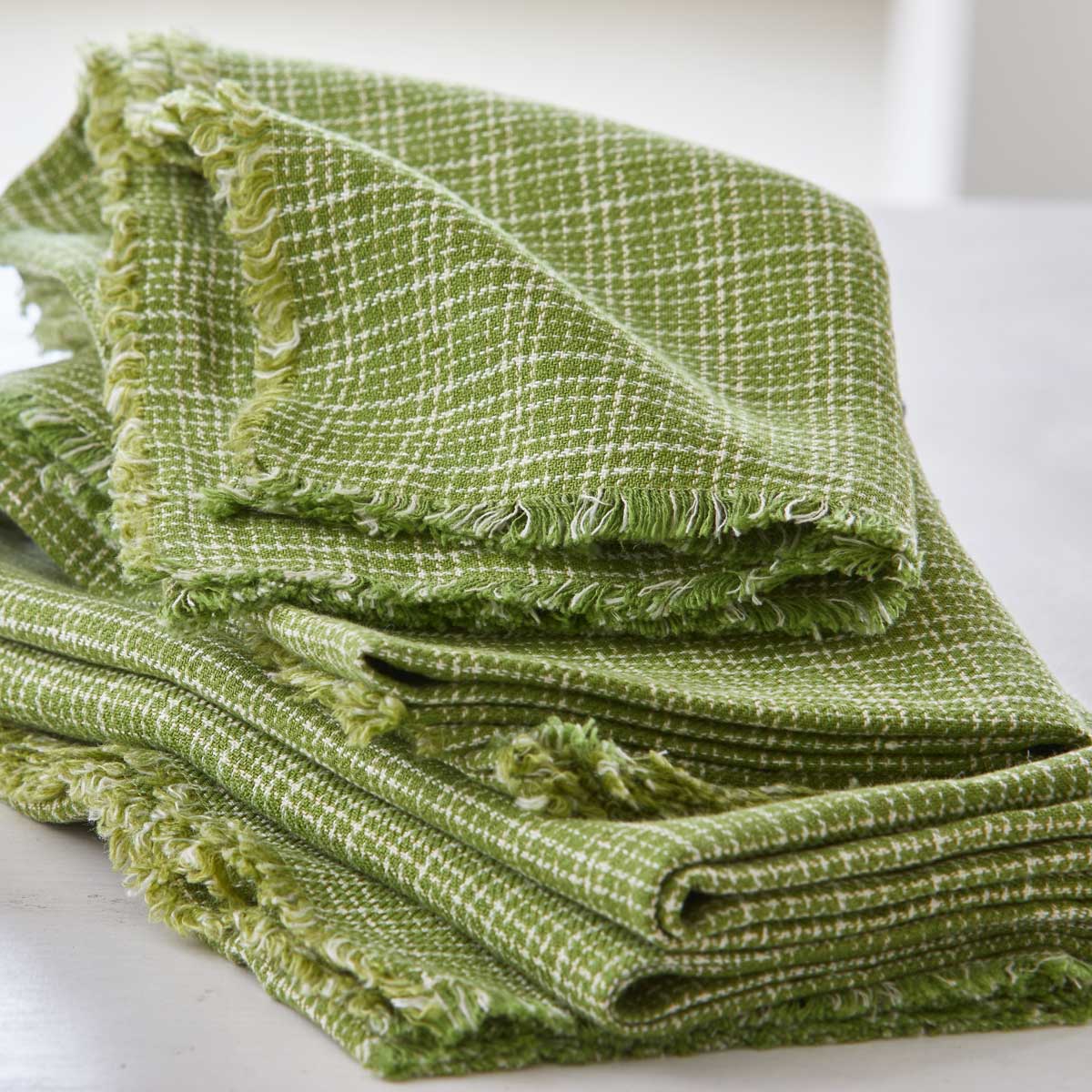 SIMPLE PLAID FRINGED NAPKINS - GRASS GREEN