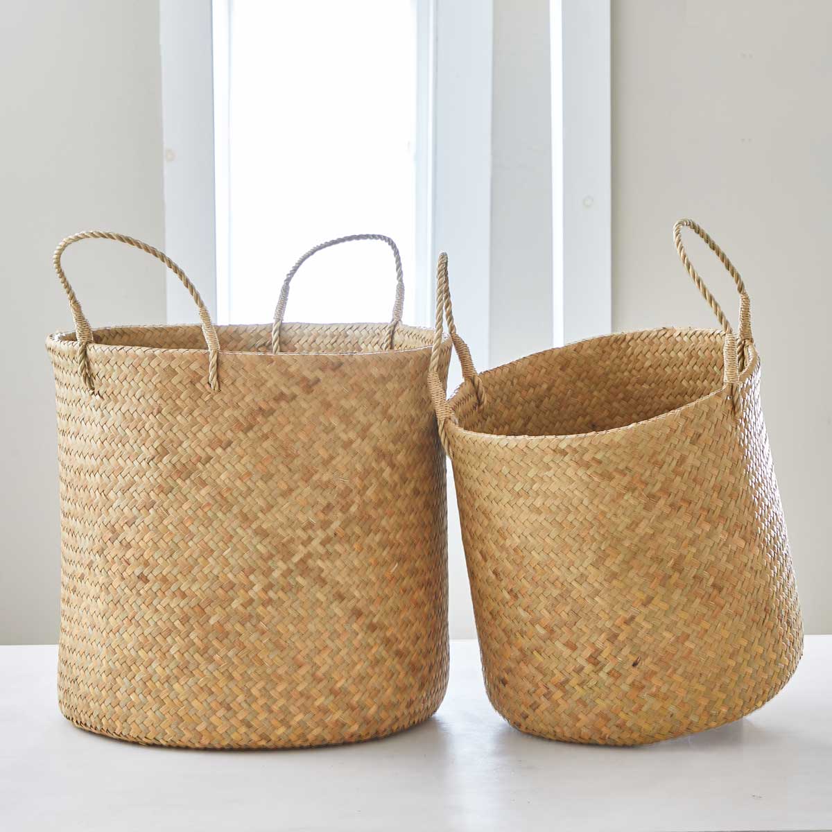 HANDWOVEN BASKETS with BRAIDED HANDLES