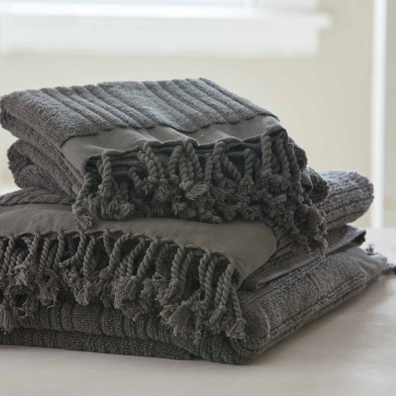 STRIPED LINEN KITCHEN TOWELS-BLACK - Privet House Supply