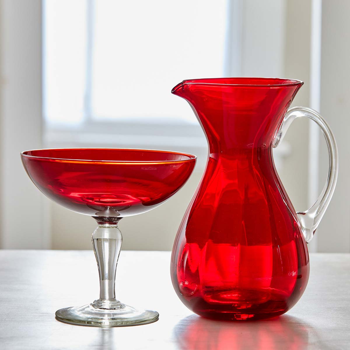 VINTAGE RUBY RED COMPOTE &amp; PITCHER