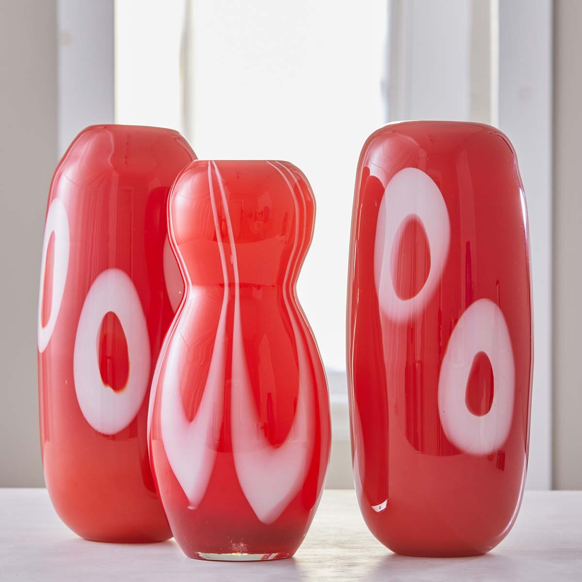 VINTAGE RED GLASS MOD VASES