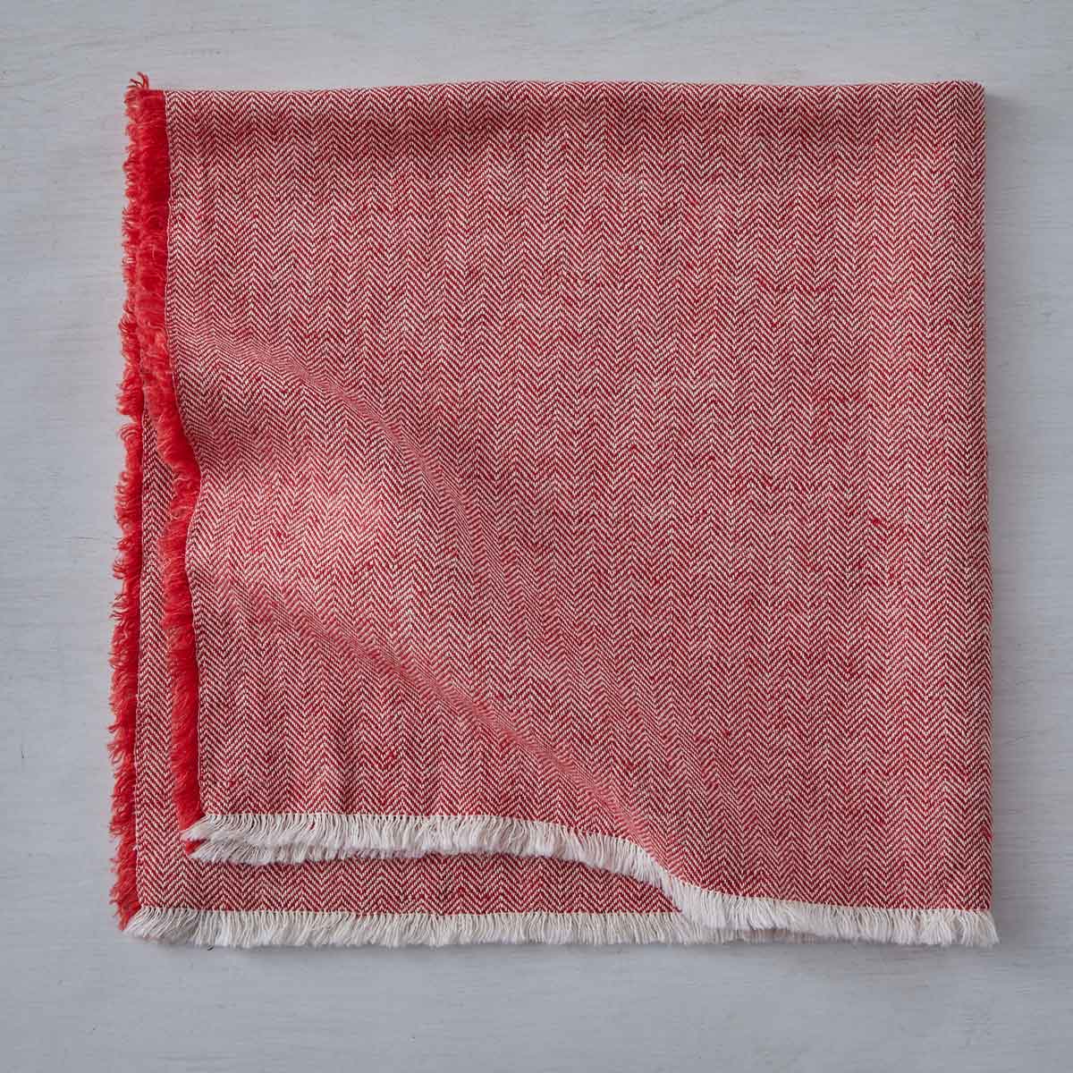 HERRINGBONE FRINGED NAPKIN - RED