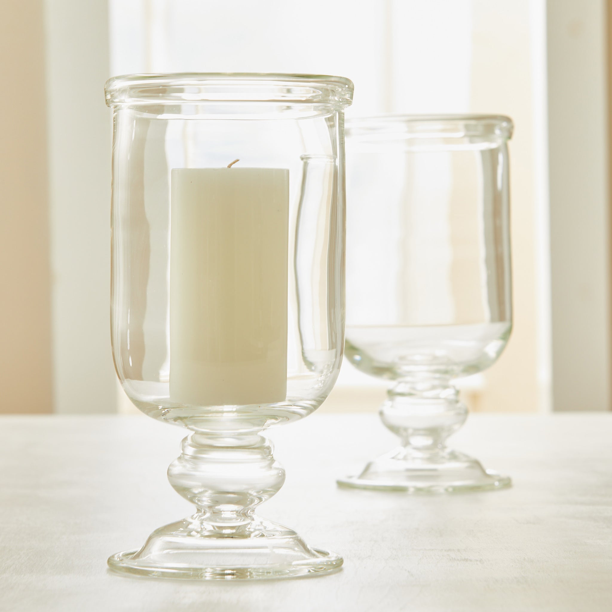 MOUTH-BLOWN FOOTED GLASS HURRICANE - Privet House Supply