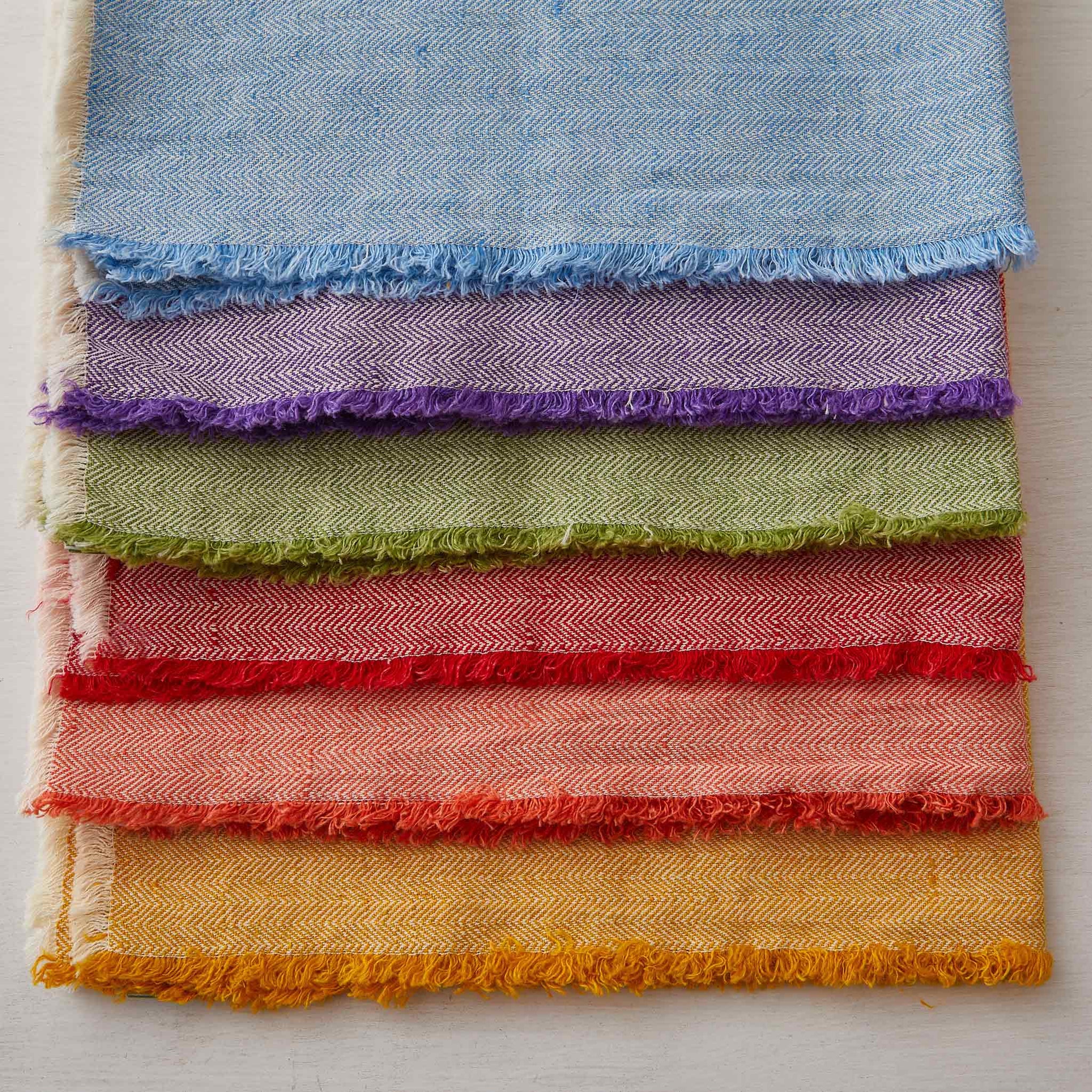 Washed Linen Napkins in Various Colors. Herringbone Weave, Washed