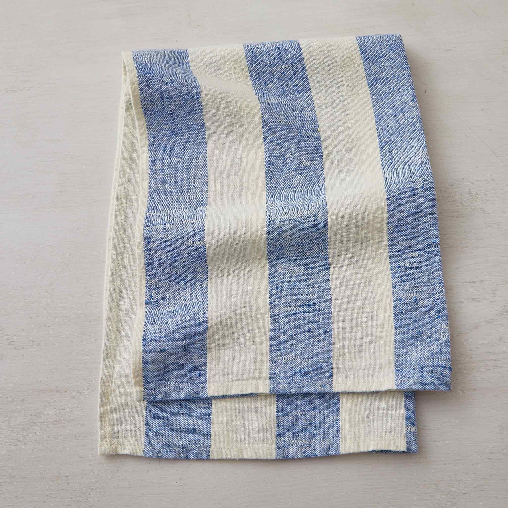 Linen Kitchen Towel in Blue Stripes, Set of 3 - SOUTH HOUS.