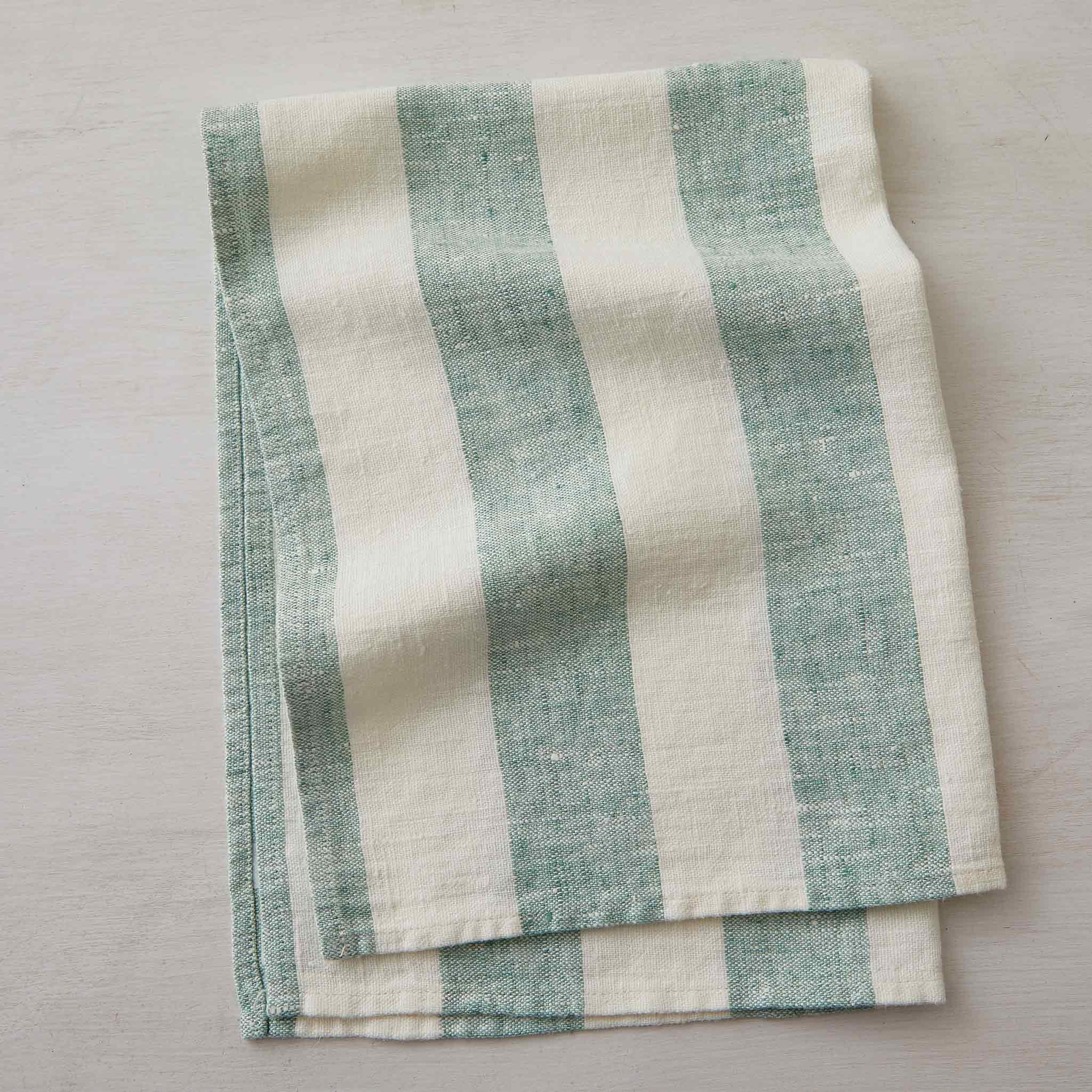 Green Stripe Vintage Linen Kitchen Towel
