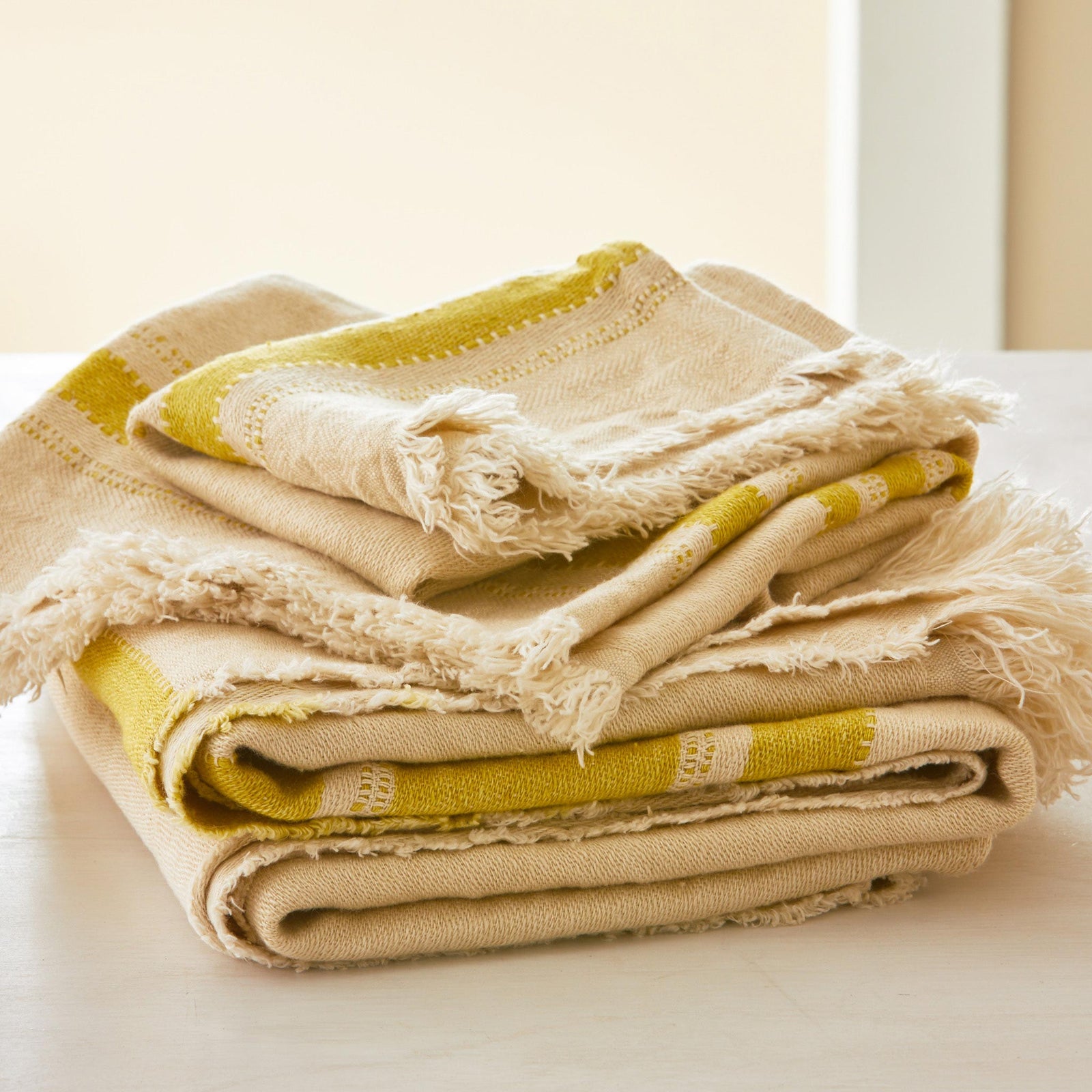 HANDWOVEN GIANT WAFFLE TOWELS-WHITE with GREY STRIPES - Privet