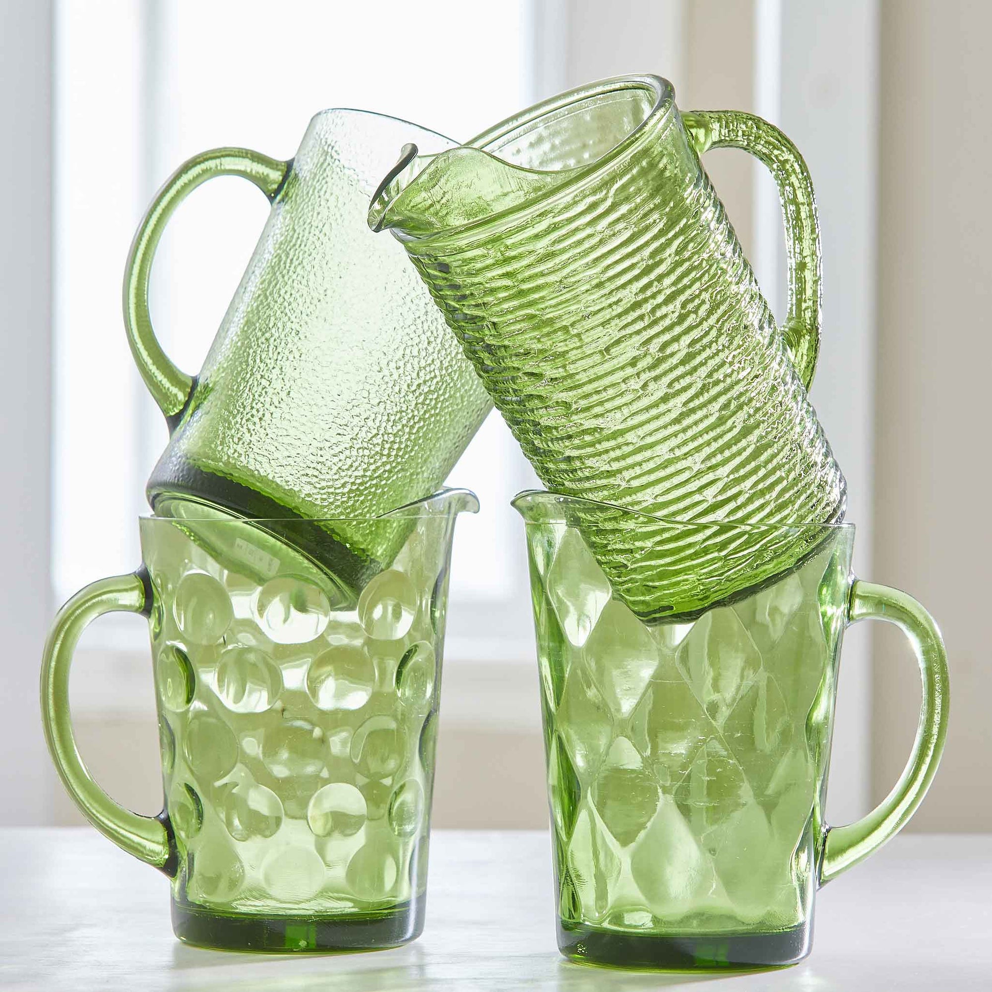 Hand Blown Frosted Glass Pitcher Yellow/Green/Blue 10 Cocktails 'Ritas  Water