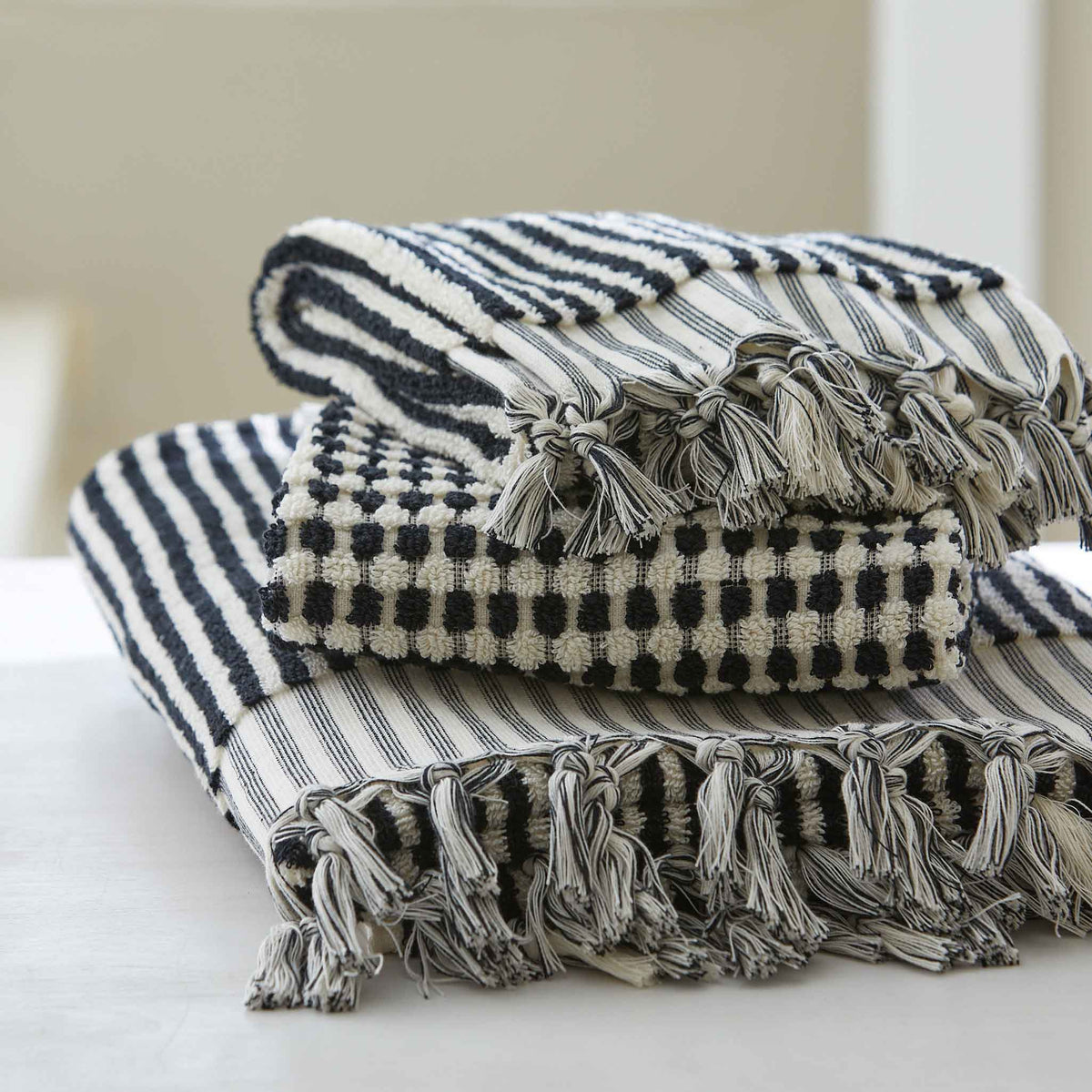 HAND-LOOMED TERRY TOWELS - BLACK