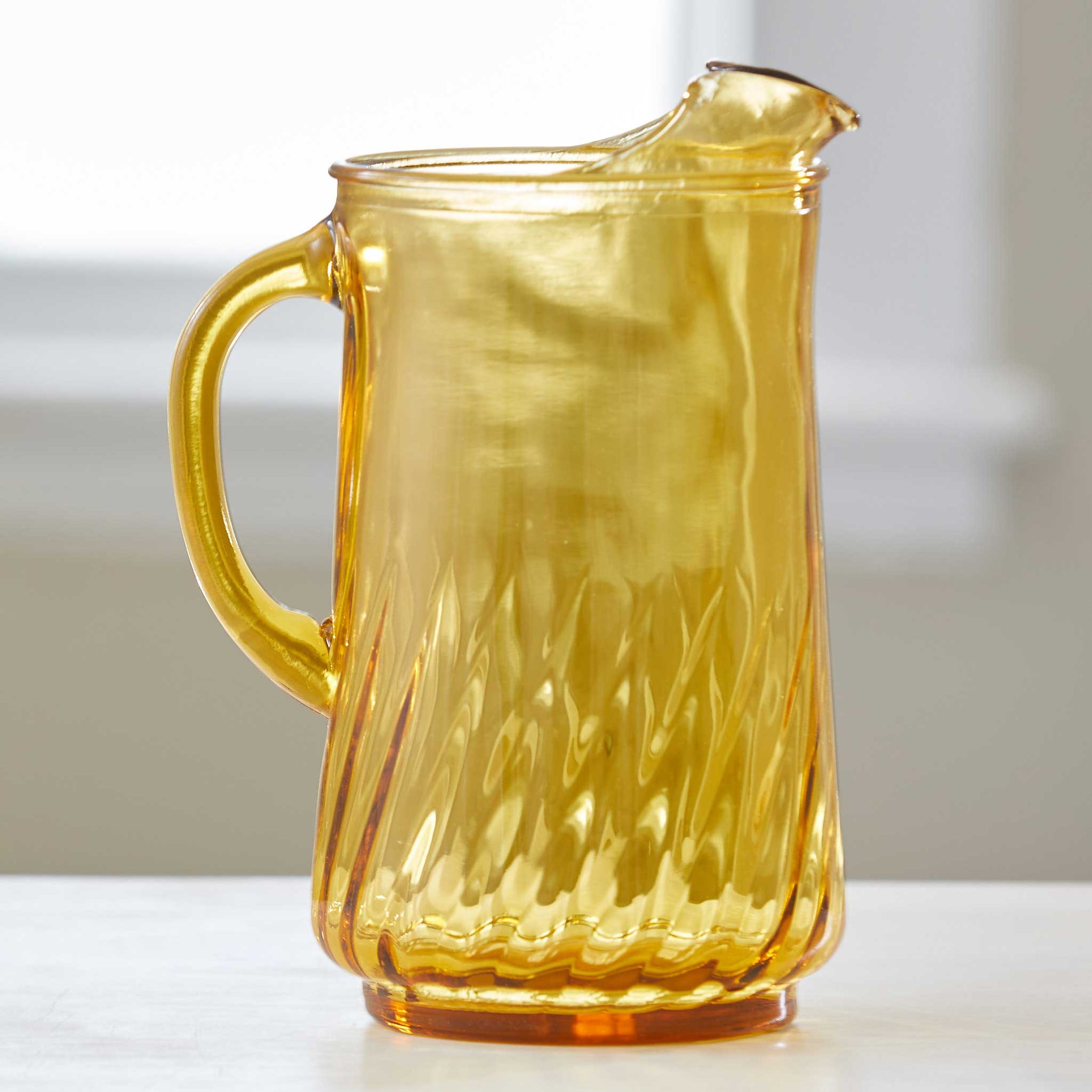Vintage Amber Glass Pitcher with Floral Pattern Design 1/2 Gallon Capacity  10