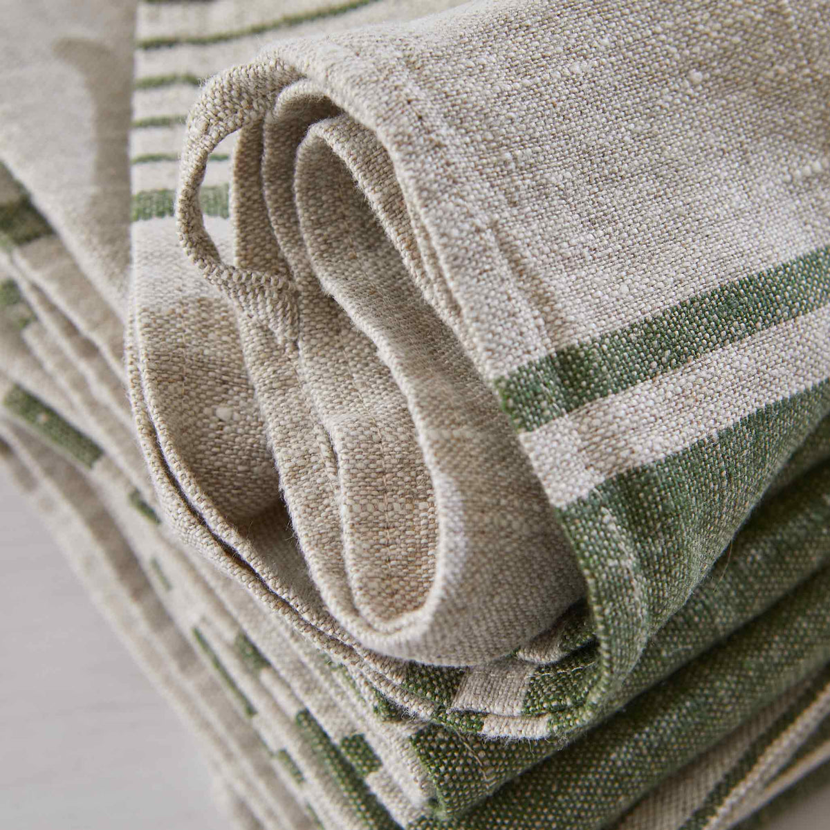 GREEN STRIPED LINEN KITCHEN TOWEL