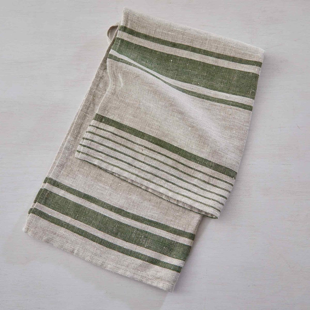 GREEN STRIPED LINEN KITCHEN TOWEL