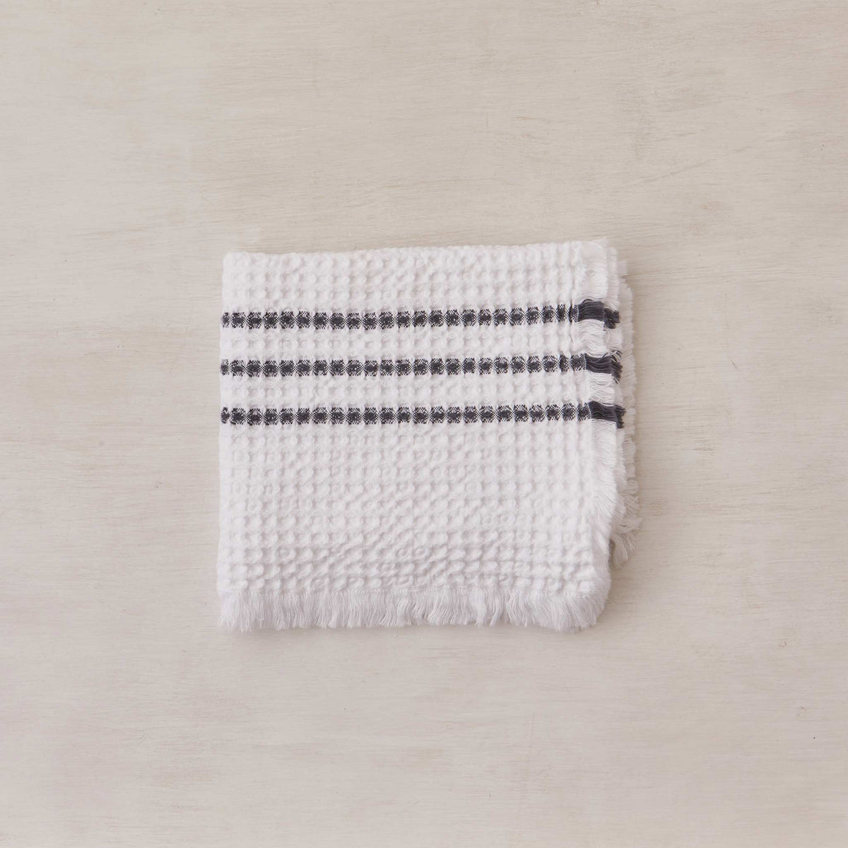 HANDWOVEN GIANT WAFFLE TOWELS-WHITE with GREY STRIPES
