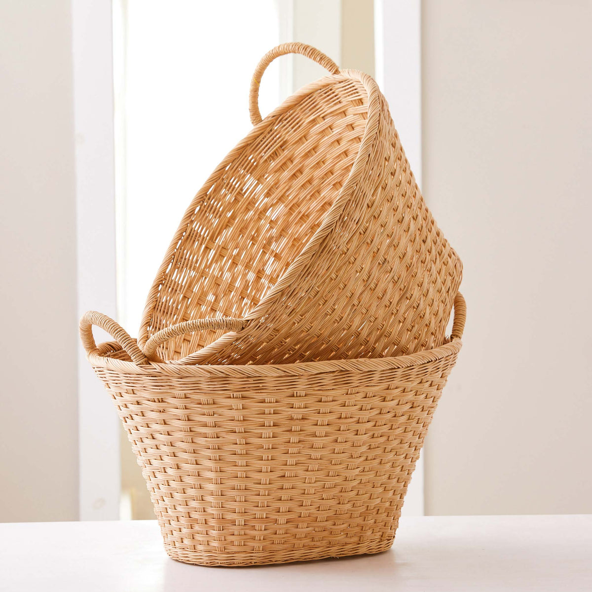 Beautiful Laundry basket. Traditional Laundry basket shape and handles. Tall, tough and durable laundry basket that is handmade and natural. 