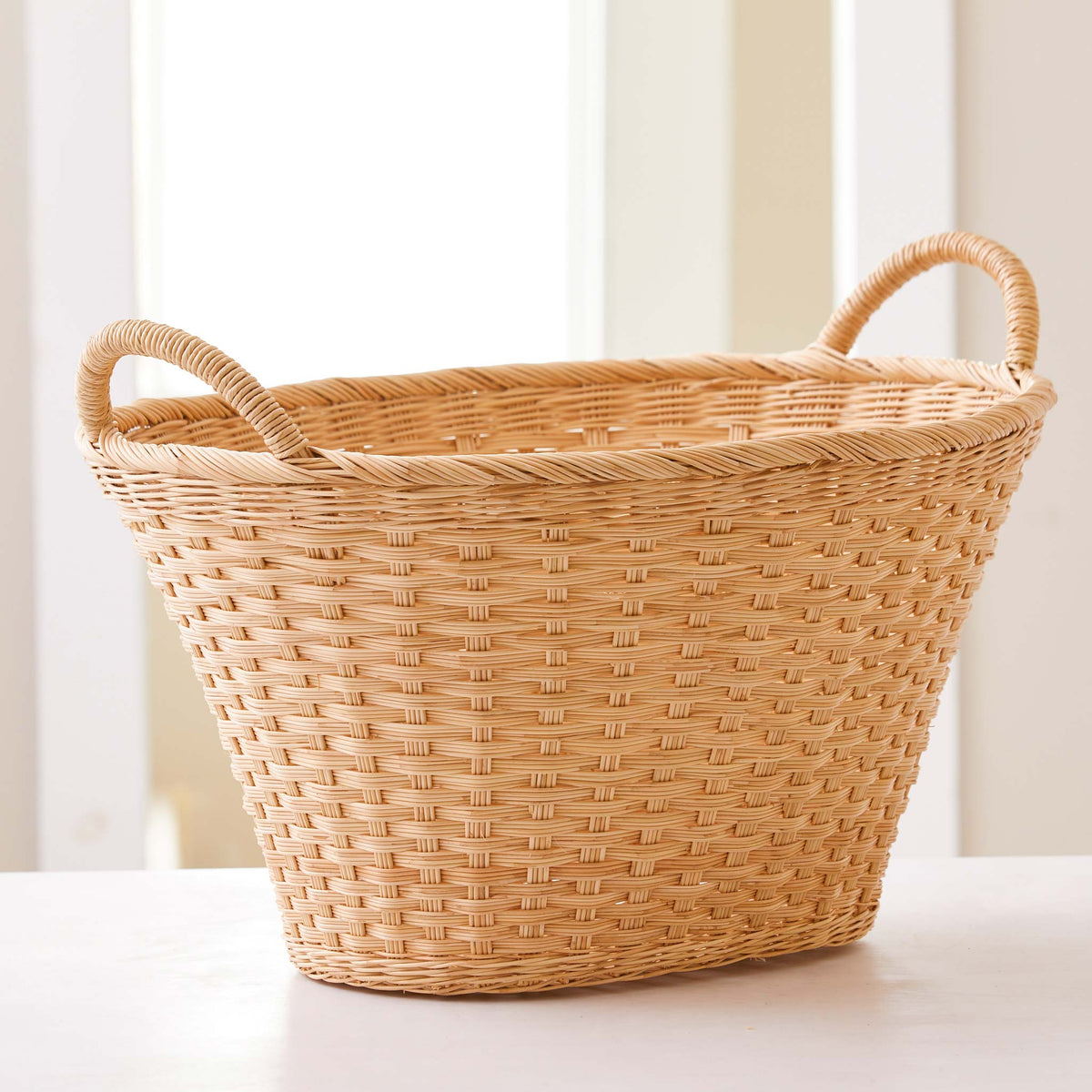Beautiful Laundry basket. Traditional Laundry basket shape and handles. Tall, tough and durable laundry basket that is handmade and natural. 